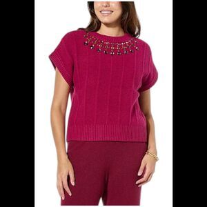 LB70 by Lloyd Boston Women's Boxy Jeweled Sweater Raspberry Radiance - Regular